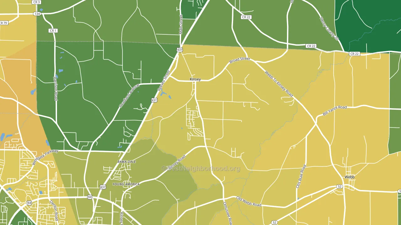 Kinsey, AL block-group voter-turnout map
