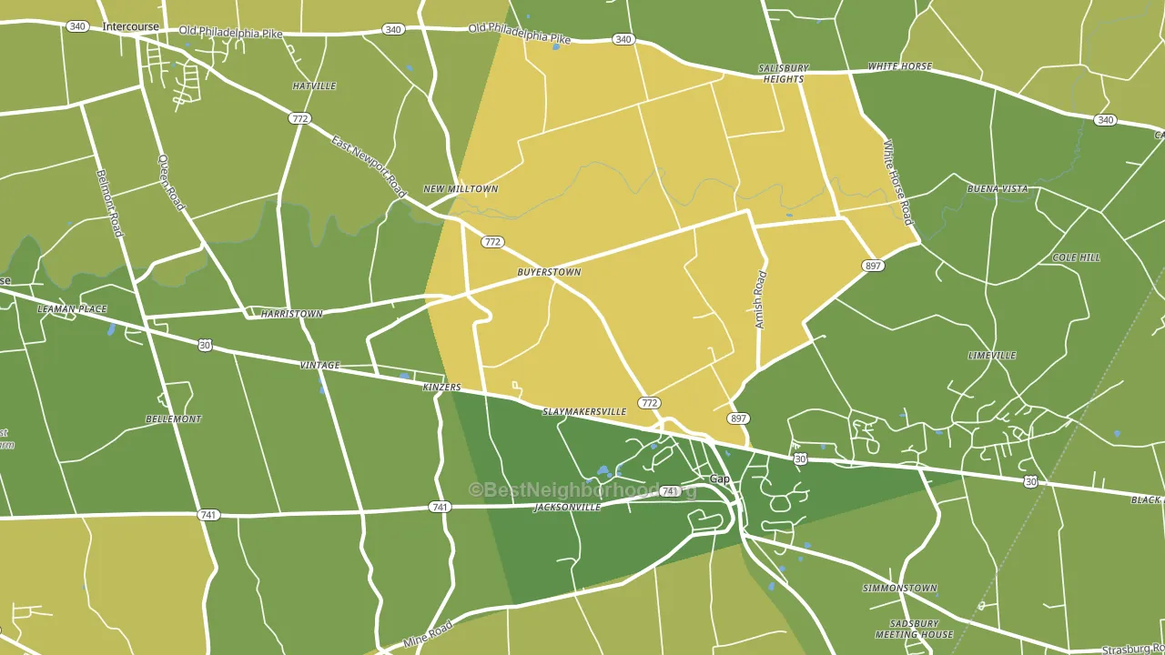Kinzers, PA block-group voter-turnout map