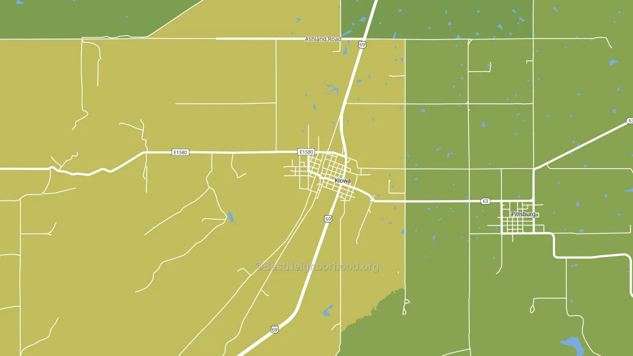 Kiowa, OK block-group voter-turnout map