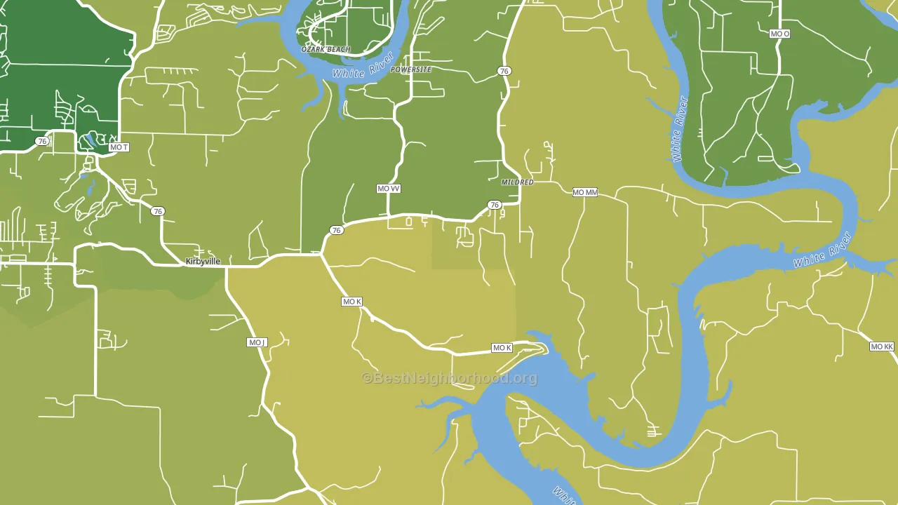 Kirbyville, MO block-group voter-turnout map