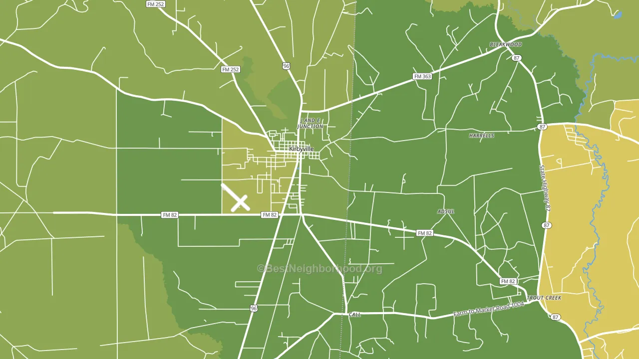 Kirbyville, TX block-group voter-turnout map