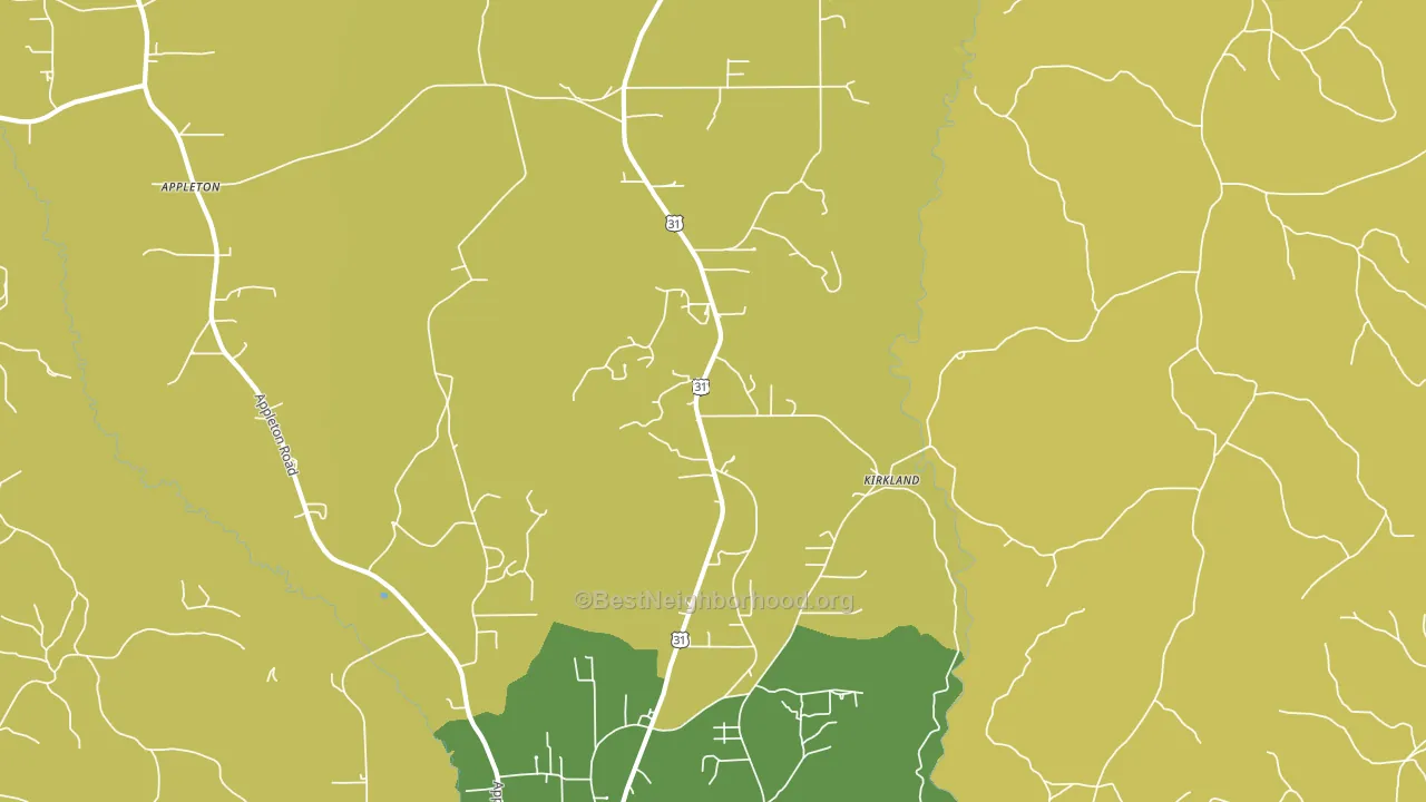Kirkland, AL block-group voter-turnout map