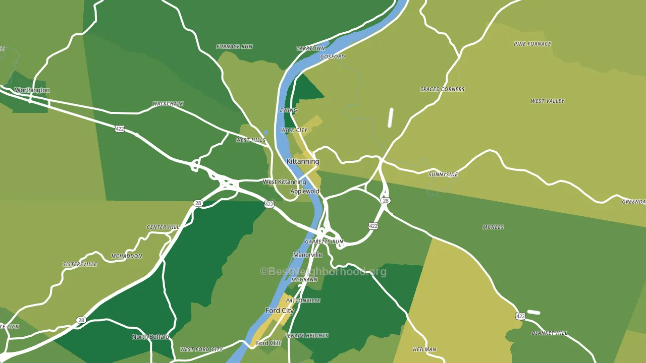 Kittanning, PA block-group voter-turnout map