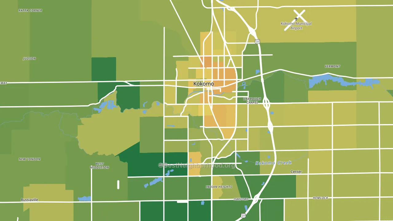 Kokomo, IN block-group voter-turnout map