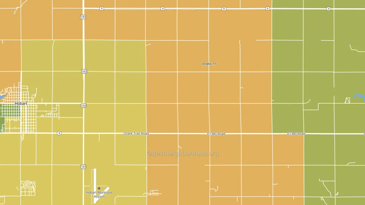 Komalty, OK block-group voter-turnout map