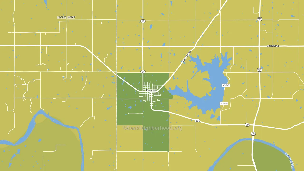 Konawa, OK block-group voter-turnout map