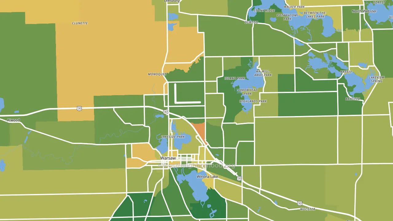 Kosciusko County, IN block-group voter-turnout map