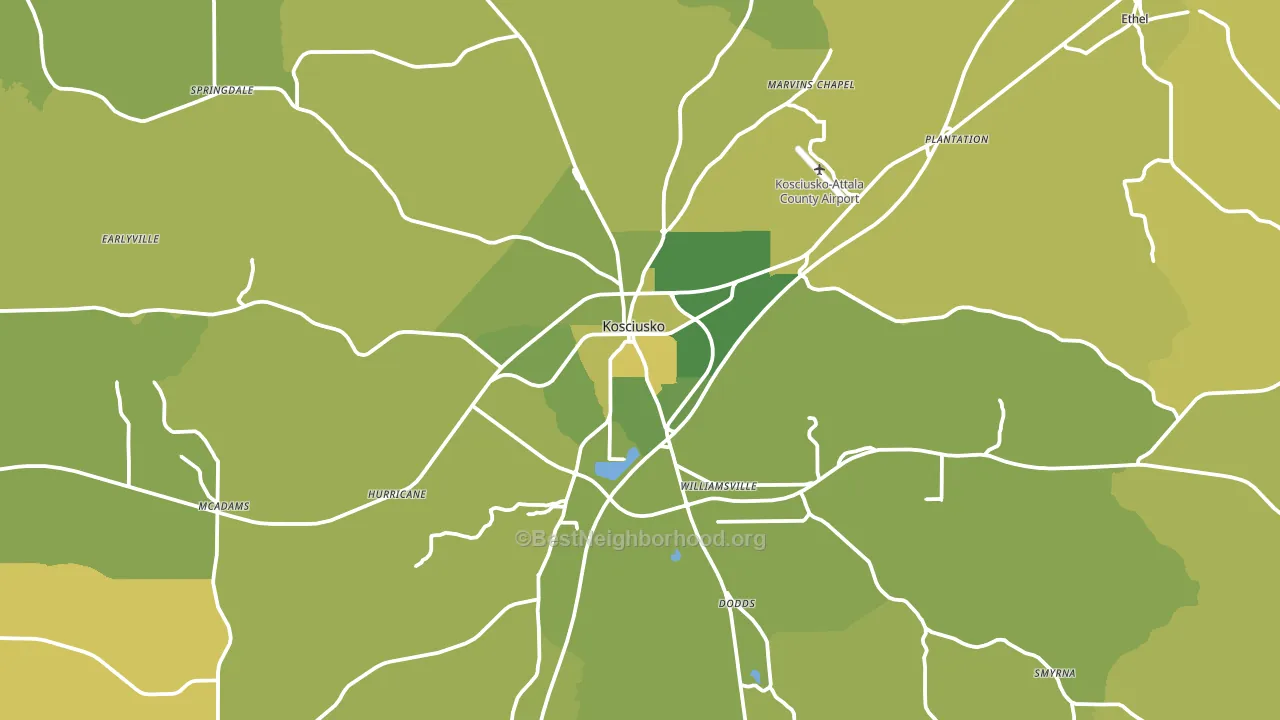 Kosciusko, MS block-group voter-turnout map