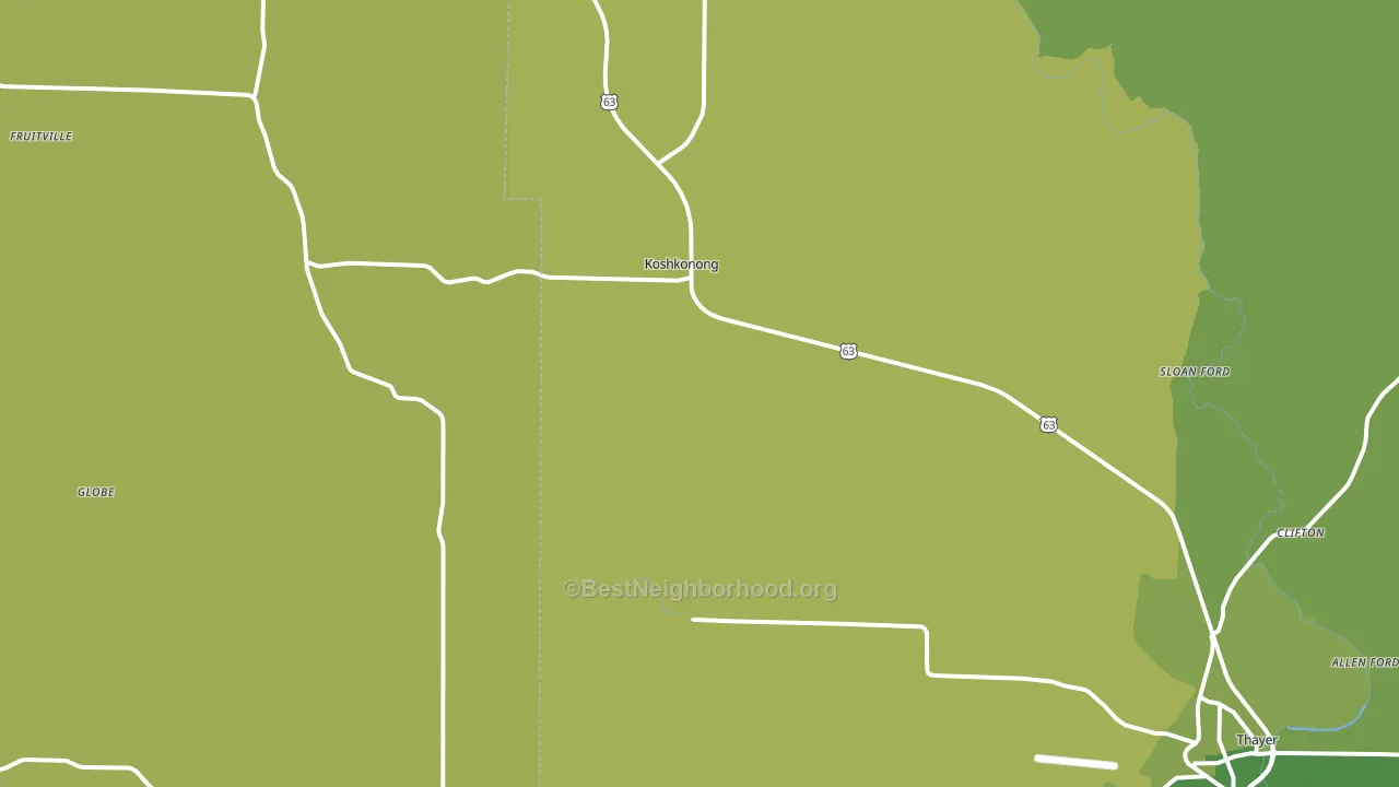Koshkonong, MO block-group voter-turnout map