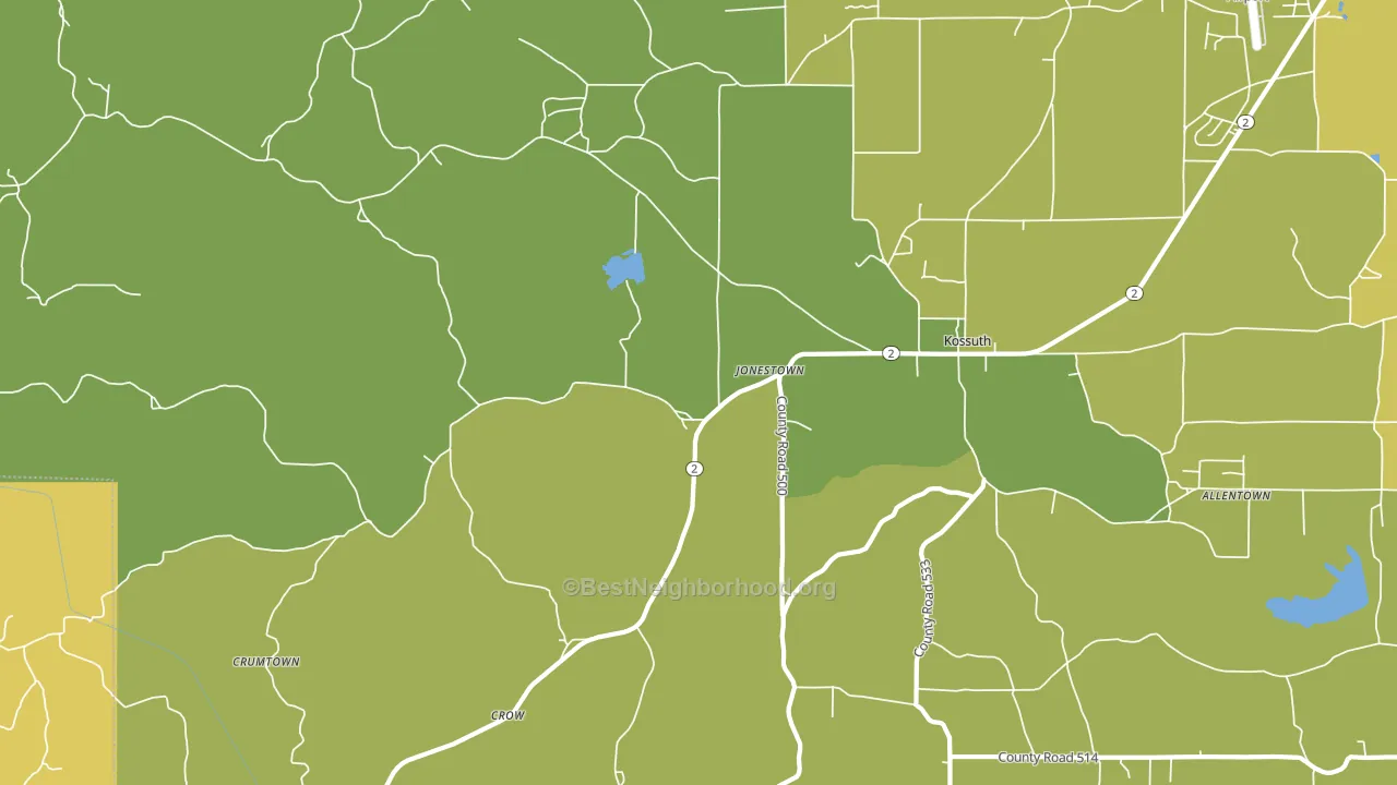 Kossuth, MS block-group voter-turnout map