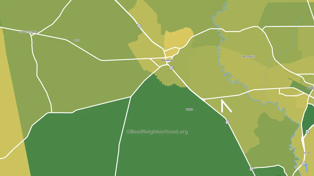 Kountze, TX block-group voter-turnout map