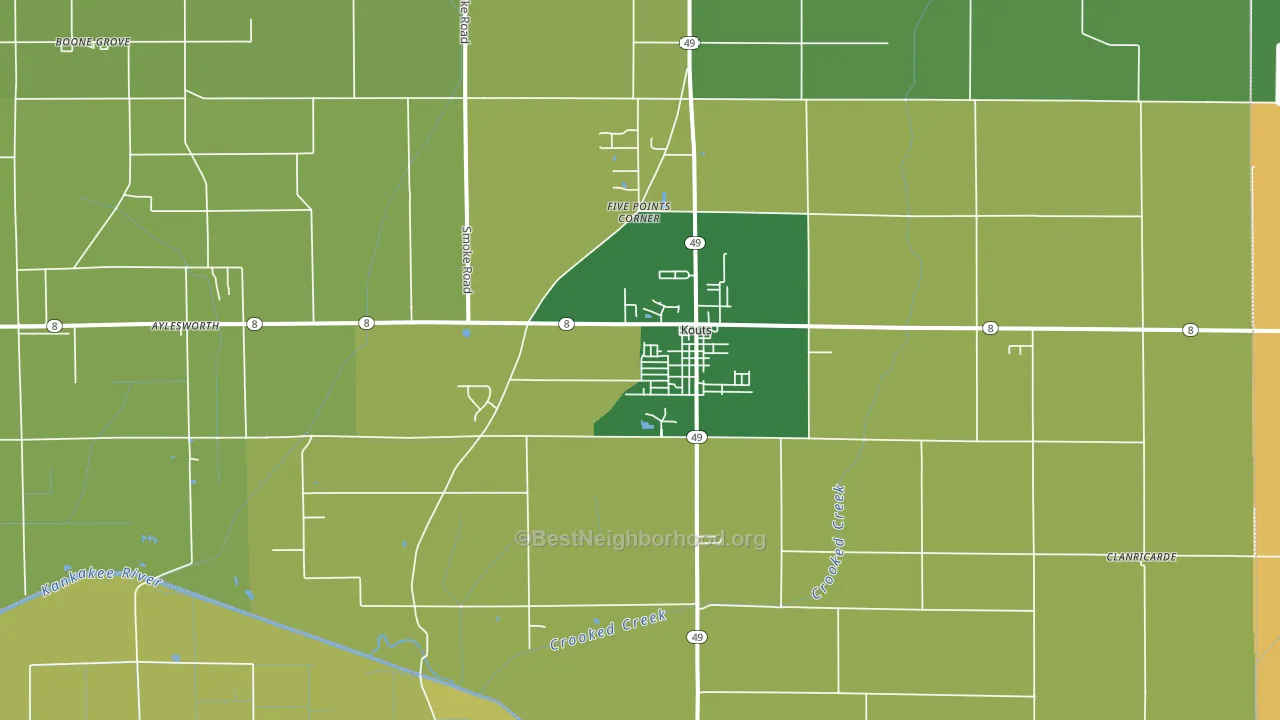 Kouts, IN block-group voter-turnout map