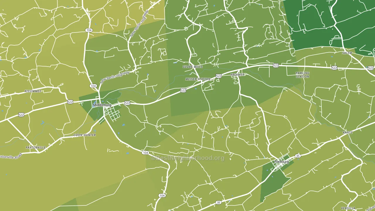 Kreamer, PA block-group voter-turnout map