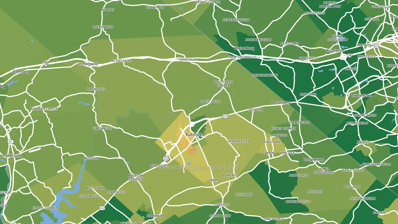 Kutztown, PA block-group voter-turnout map