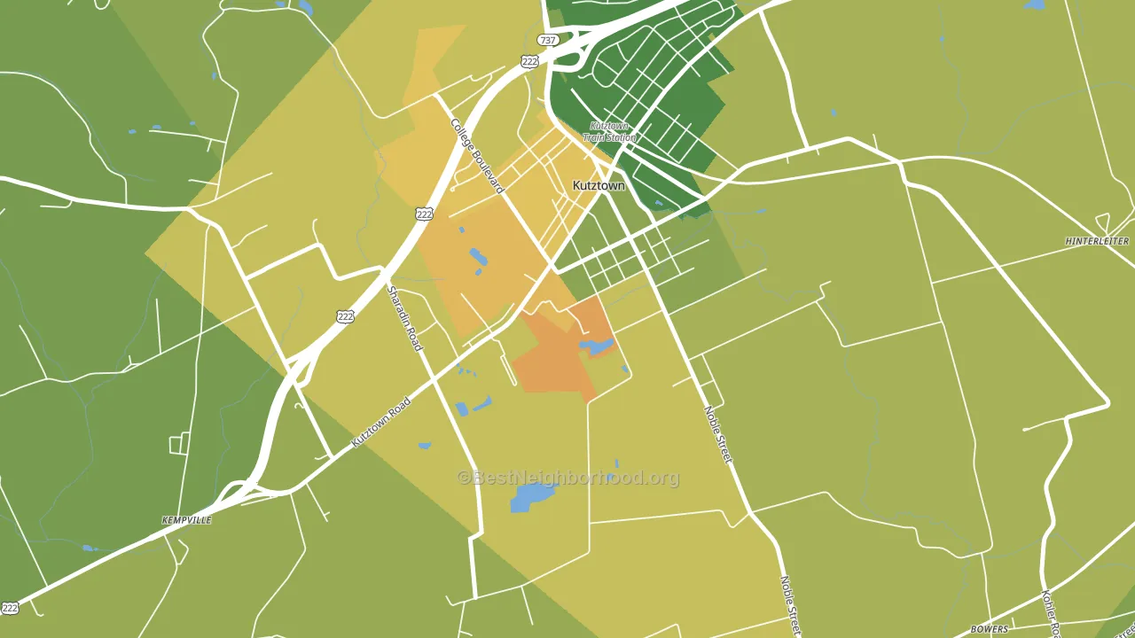 Kutztown University, PA block-group voter-turnout map