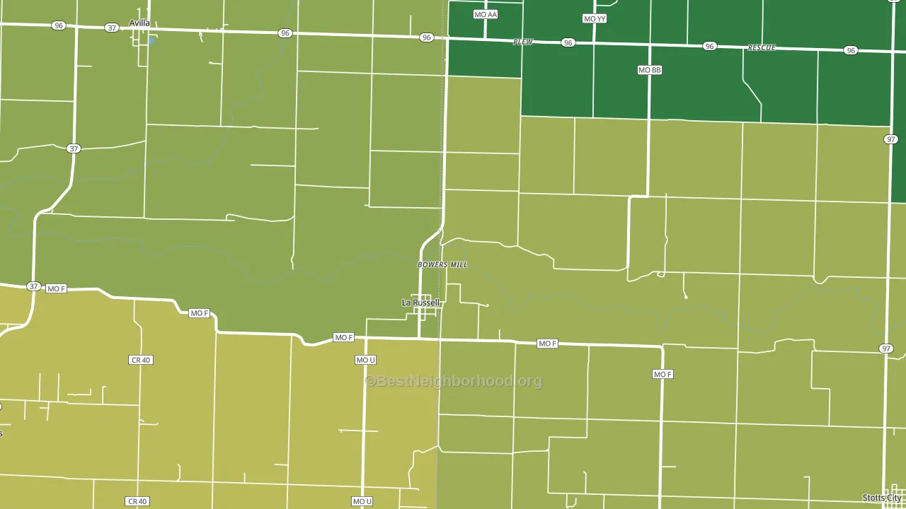 La Russell, MO block-group voter-turnout map