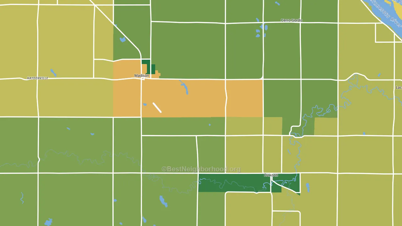 Lac qui Parle County, MN block-group voter-turnout map