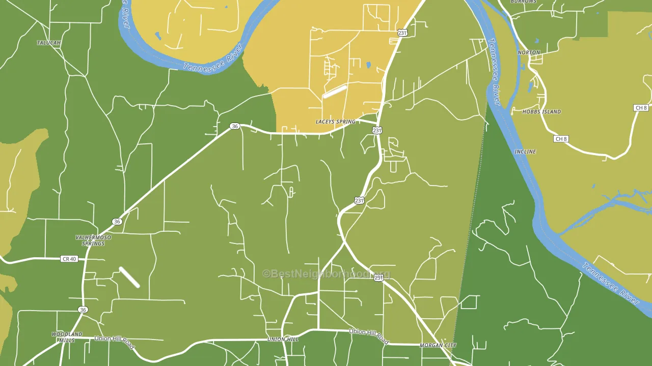 Laceys Spring, AL block-group voter-turnout map