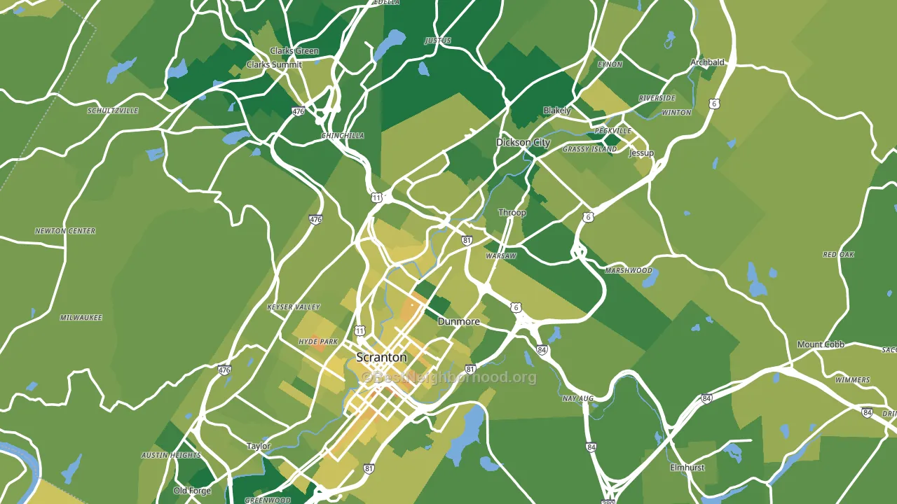Lackawanna County, PA block-group voter-turnout map