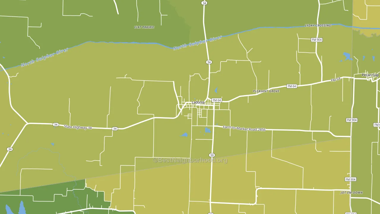 Ladonia, TX block-group voter-turnout map