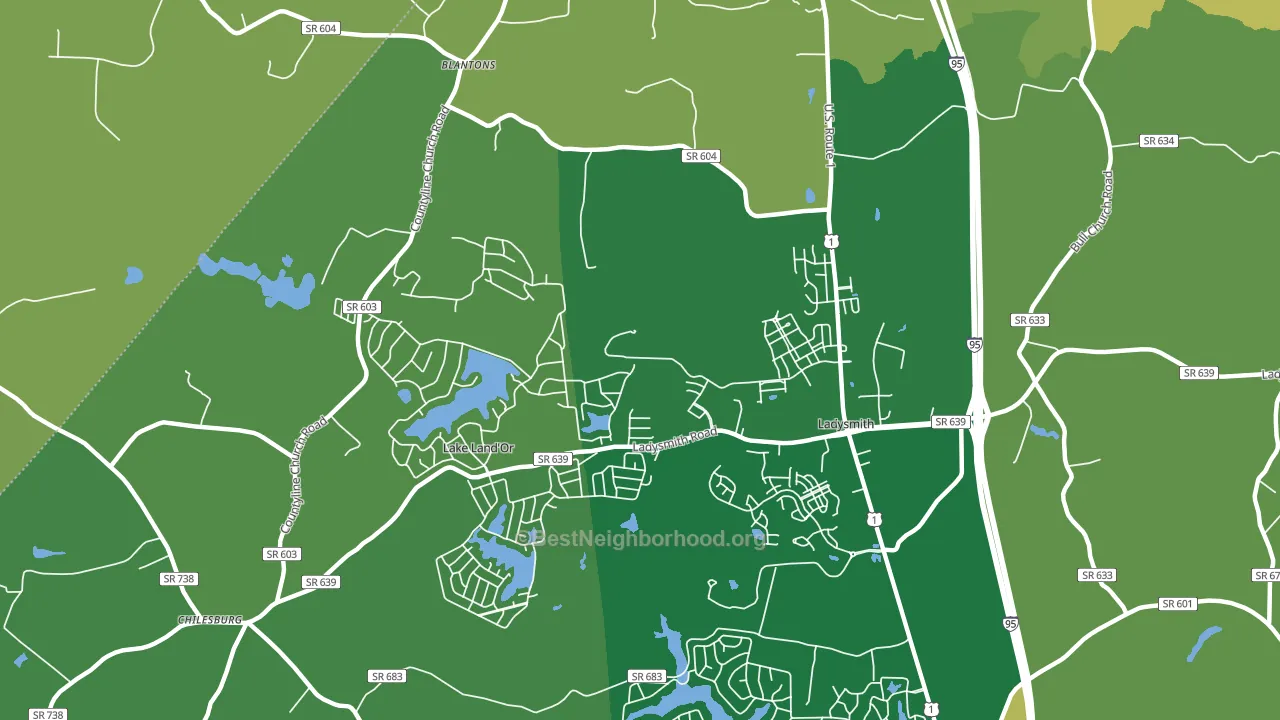 Ladysmith, VA block-group voter-turnout map
