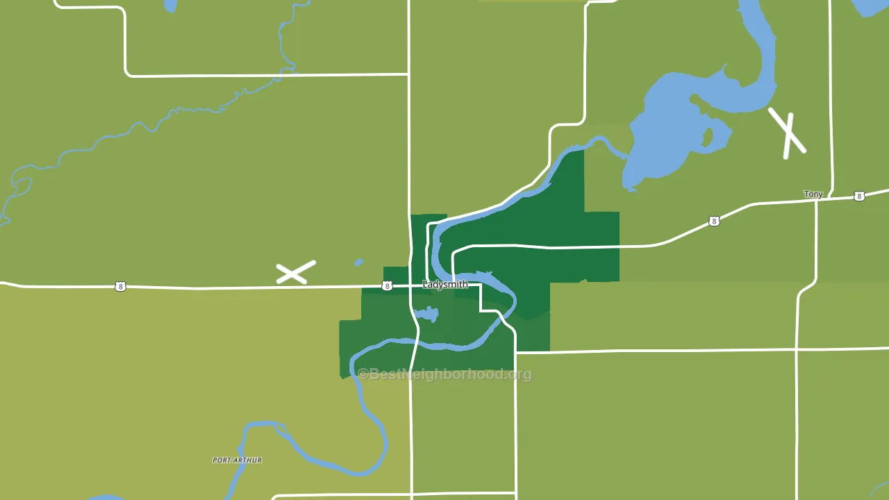 Ladysmith, WI block-group voter-turnout map