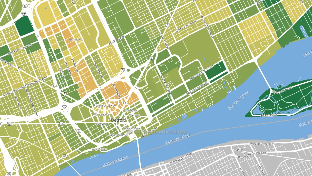 Lafayette Park, Detroit, MI block-group voter-turnout map