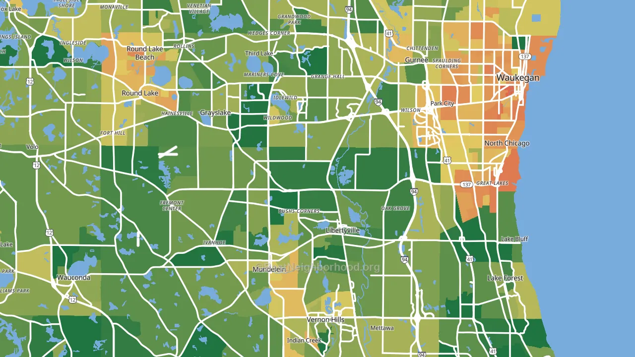 Lake County, IL block-group voter-turnout map