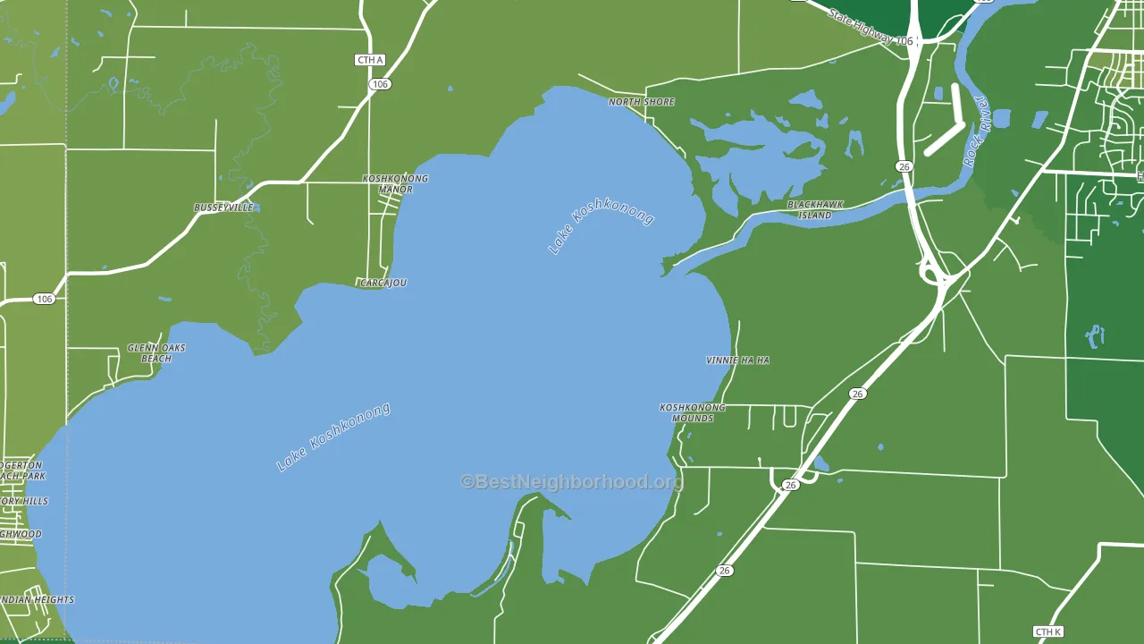 Lake Koshkonong, WI block-group voter-turnout map