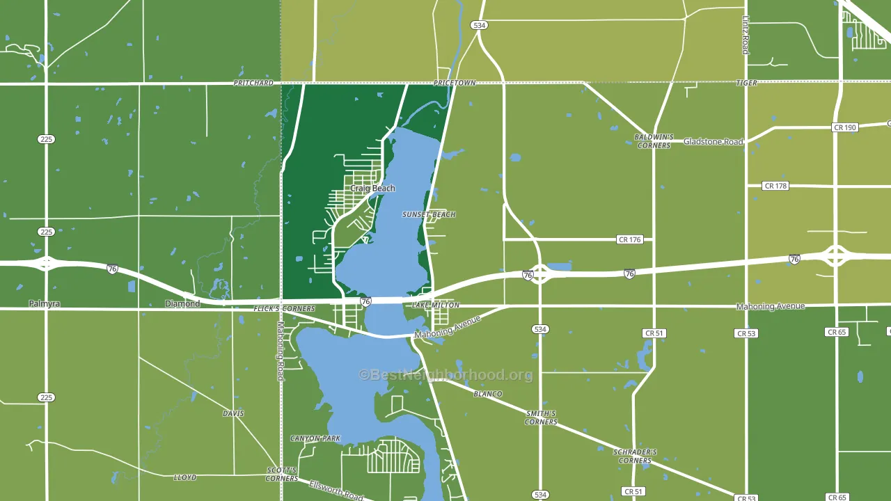 Lake Milton, OH block-group voter-turnout map