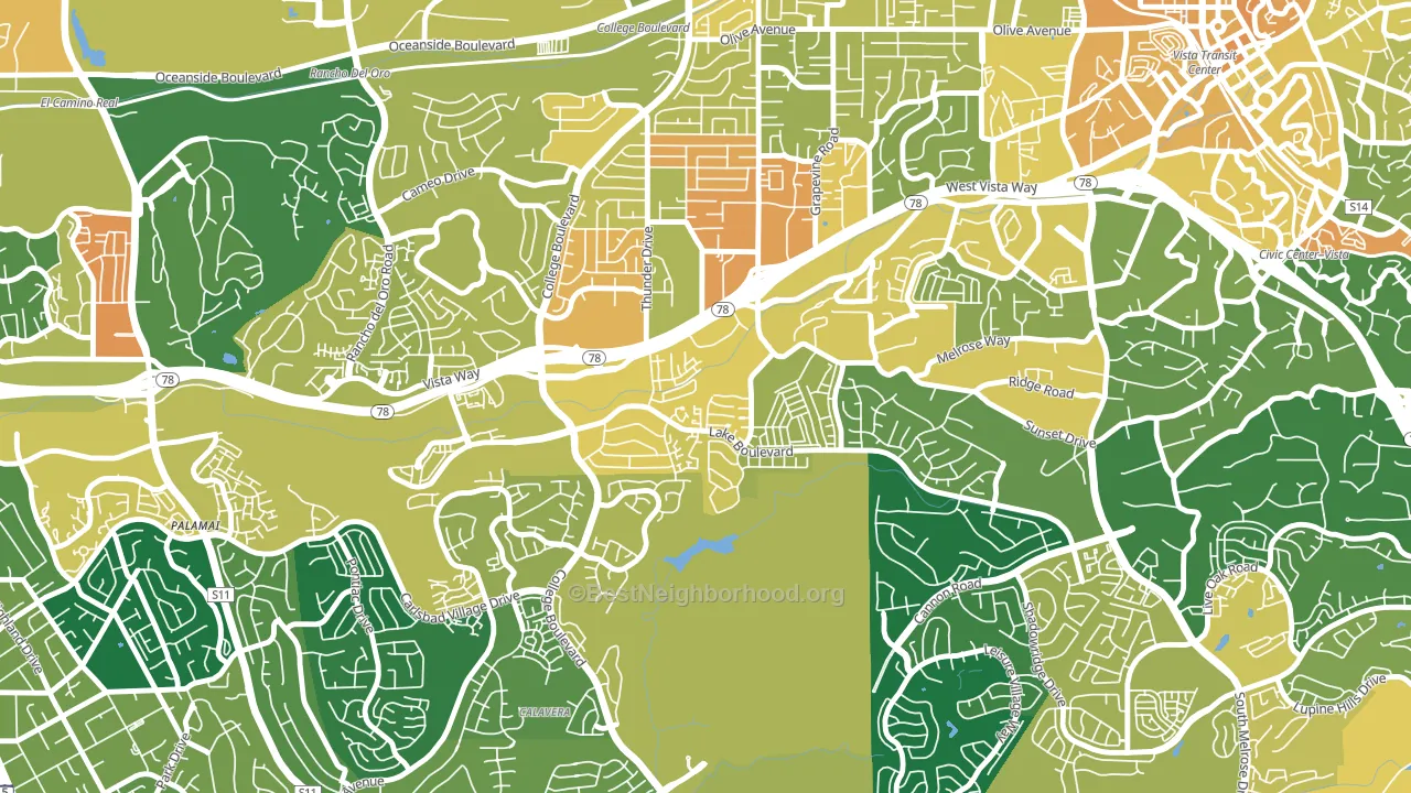 Lake, Oceanside, CA block-group voter-turnout map