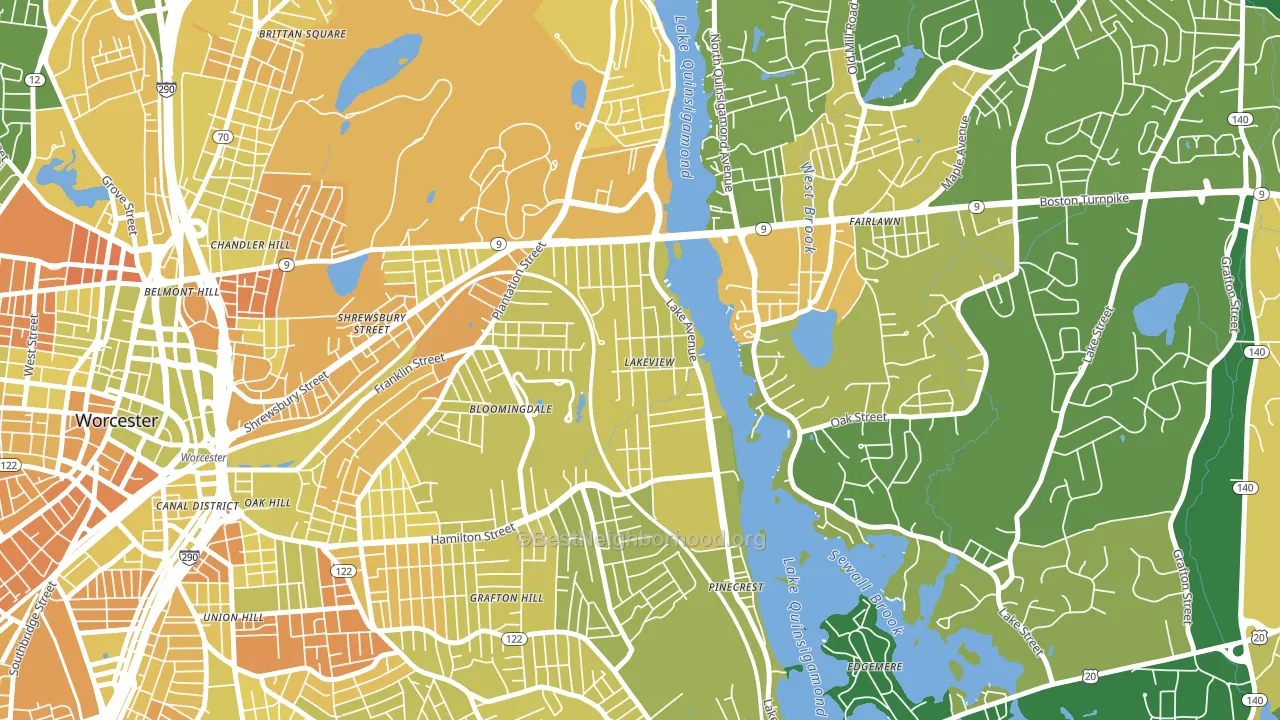 Lake Park, Worcester, MA block-group voter-turnout map