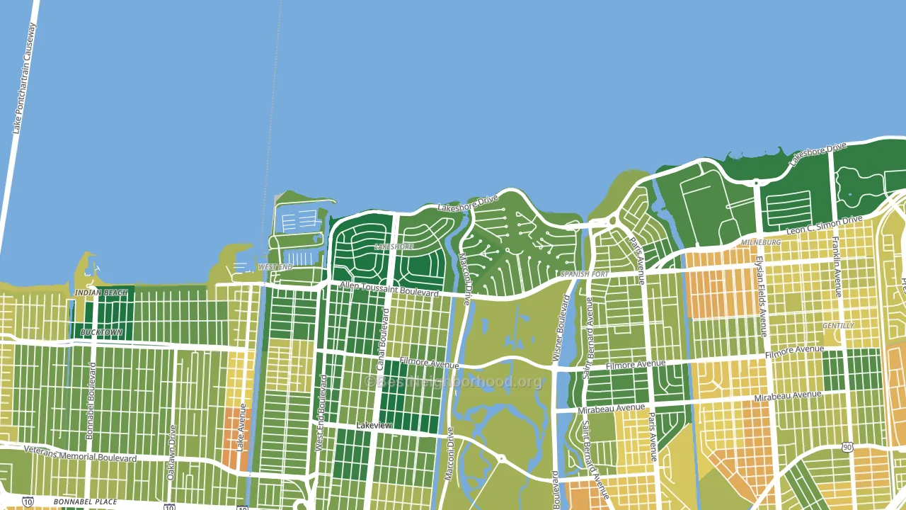 Lake Shore, New Orleans, LA block-group voter-turnout map