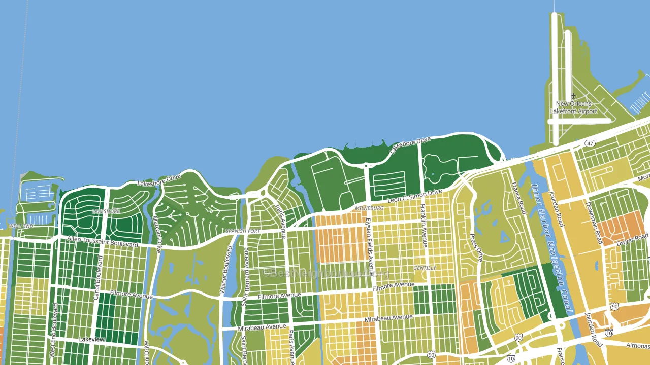 Lake Terrace and Oaks, New Orleans, LA block-group voter-turnout map
