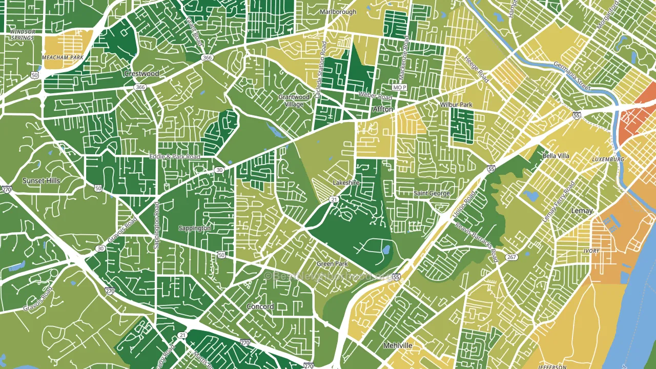 Lakeshire, MO block-group voter-turnout map