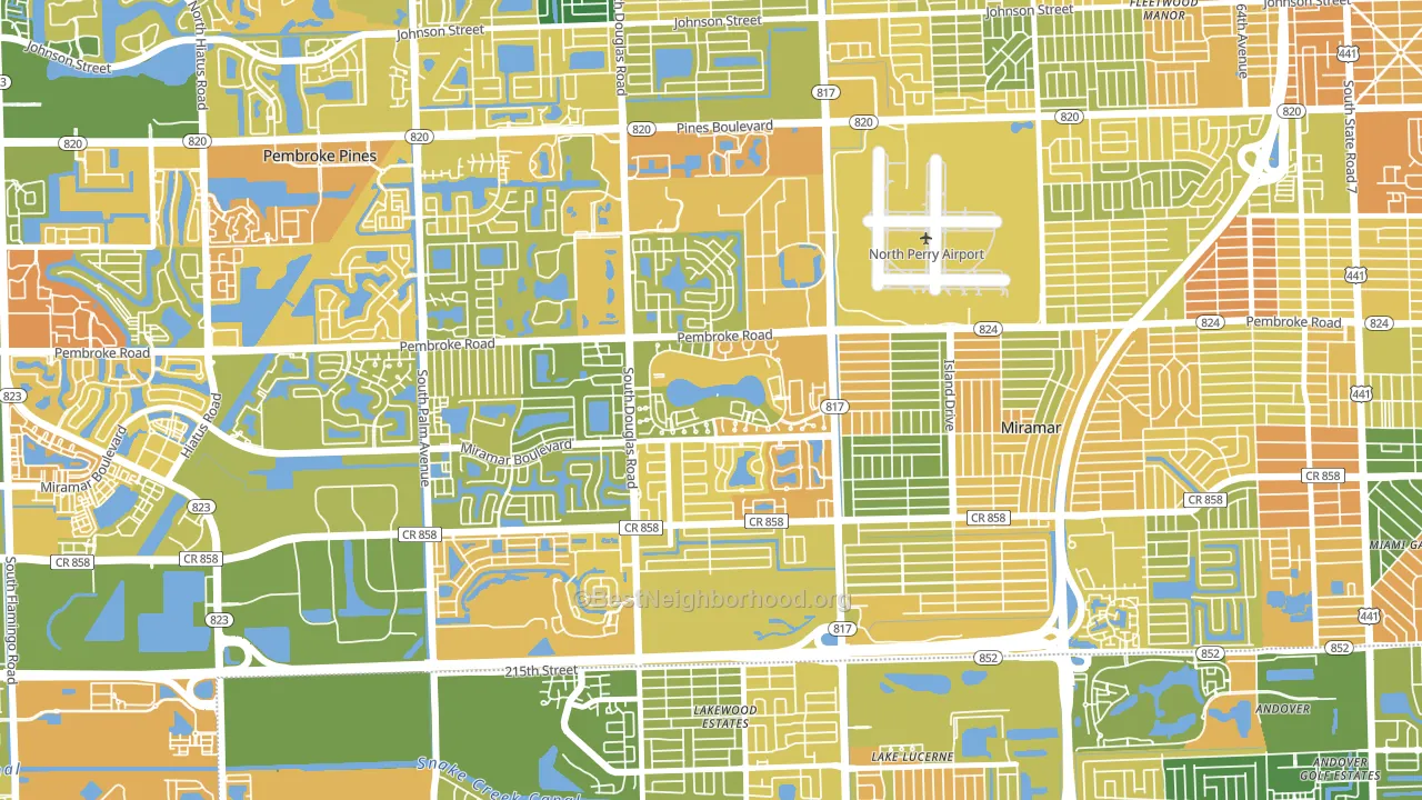 Lakeshore at University Park, Miramar, FL block-group voter-turnout map