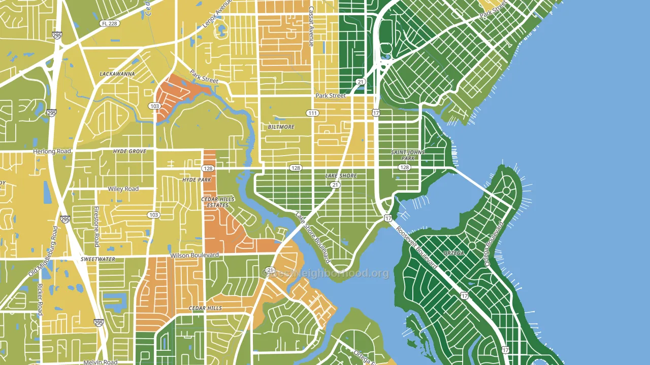 Lakeshore, Jacksonville, FL block-group voter-turnout map