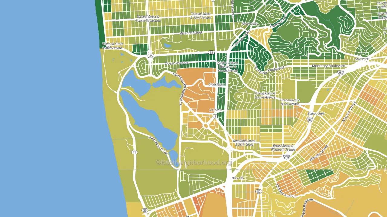 Lakeshore, San Francisco, CA block-group voter-turnout map