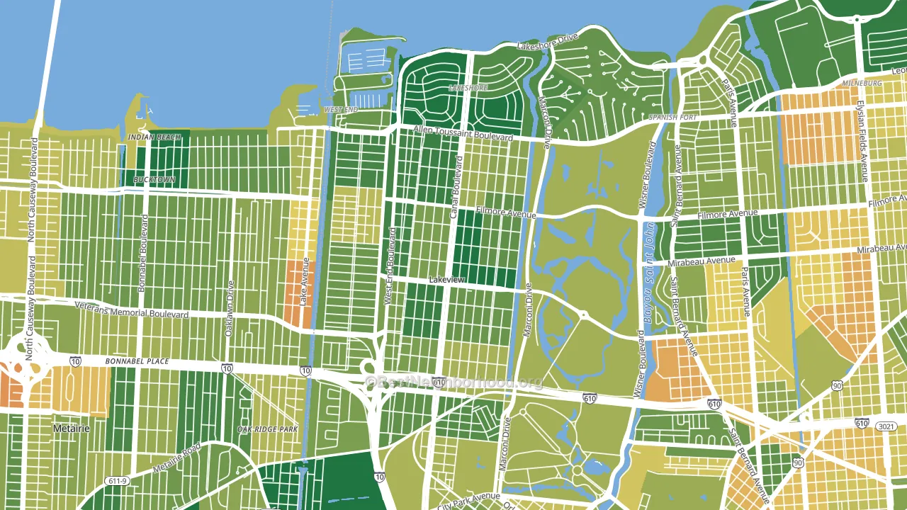 Lakeview, New Orleans, LA block-group voter-turnout map