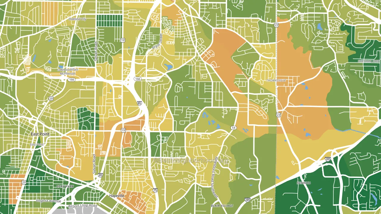 Lakewood Heights, Atlanta, GA block-group voter-turnout map