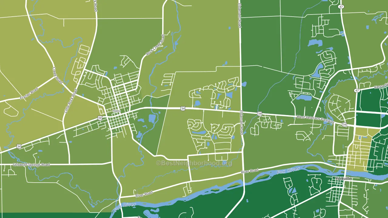 Lakewood Springs, Plano, IL block-group voter-turnout map