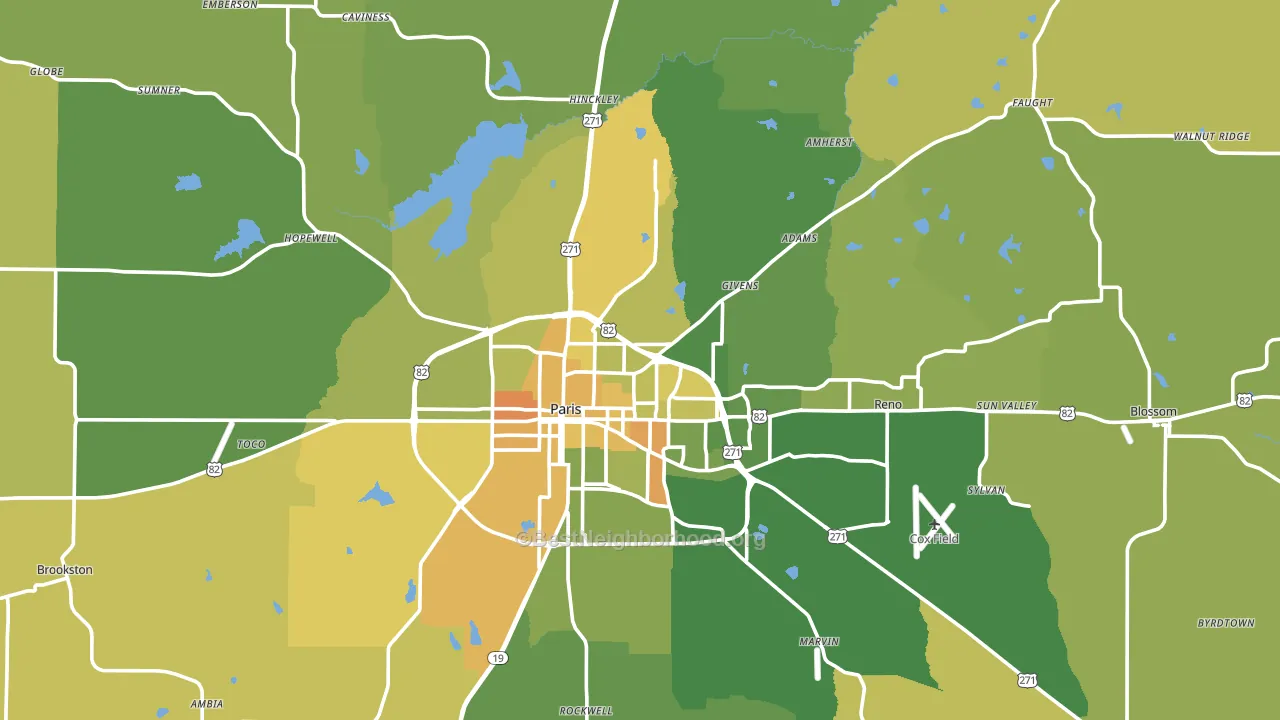Lamar County, TX block-group voter-turnout map