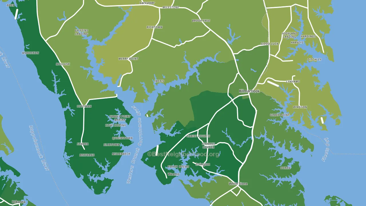 Lancaster County, VA block-group voter-turnout map
