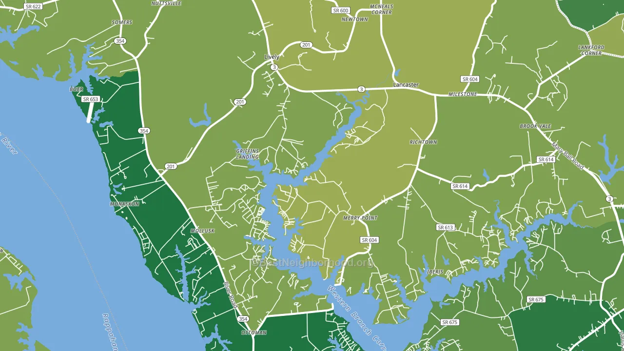 Lancaster, VA block-group voter-turnout map