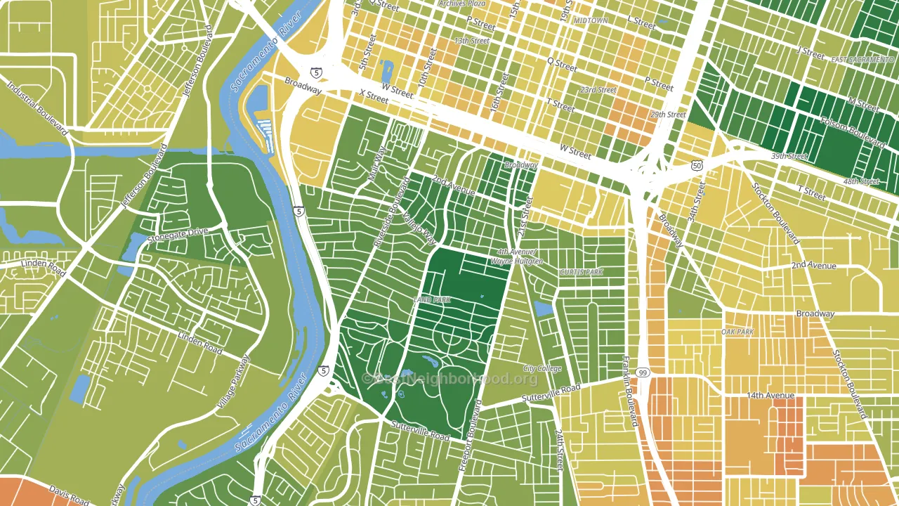 Land Park, Sacramento, CA block-group voter-turnout map