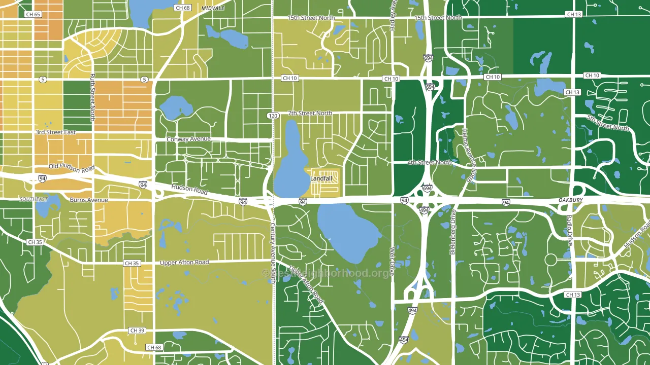 Landfall, MN block-group voter-turnout map
