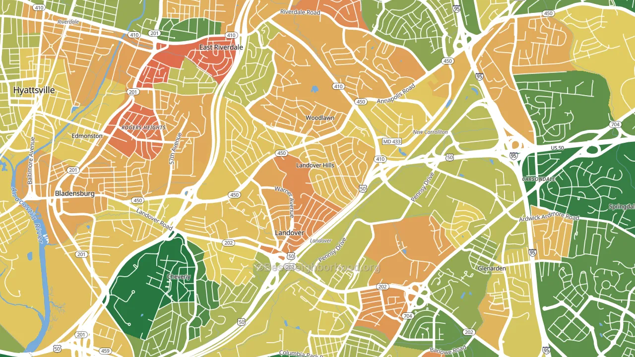 Landover Hills, MD block-group voter-turnout map