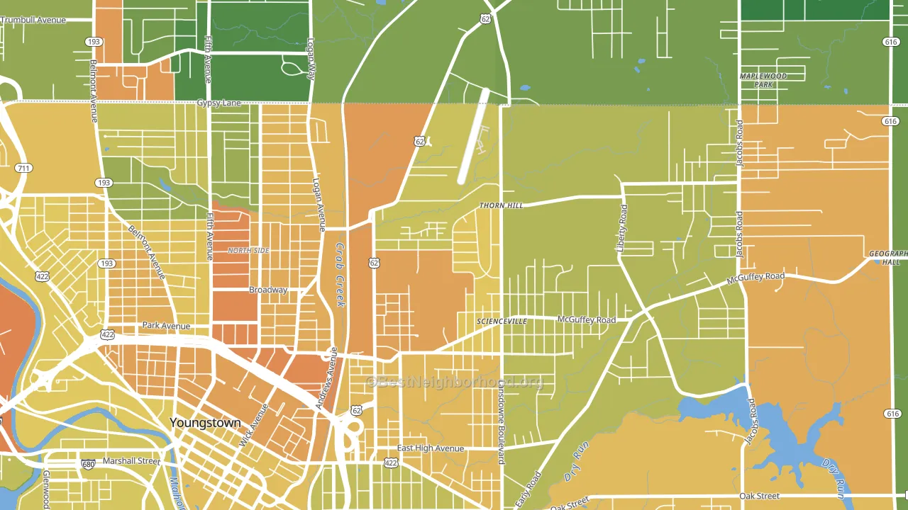 Landsdowne, Youngstown, OH block-group voter-turnout map