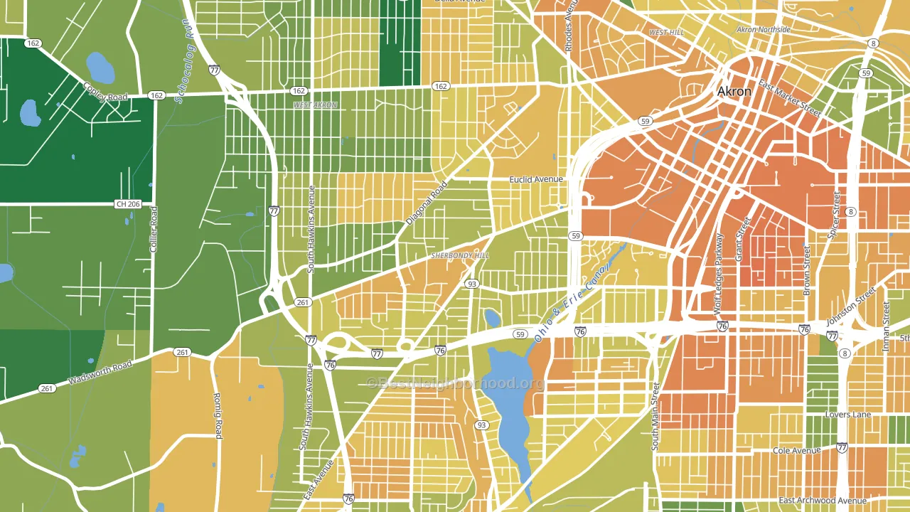 Lane-Wooster, Akron, OH block-group voter-turnout map