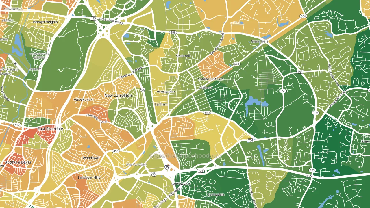 Lanham-Seabrook, Lanham, MD block-group voter-turnout map